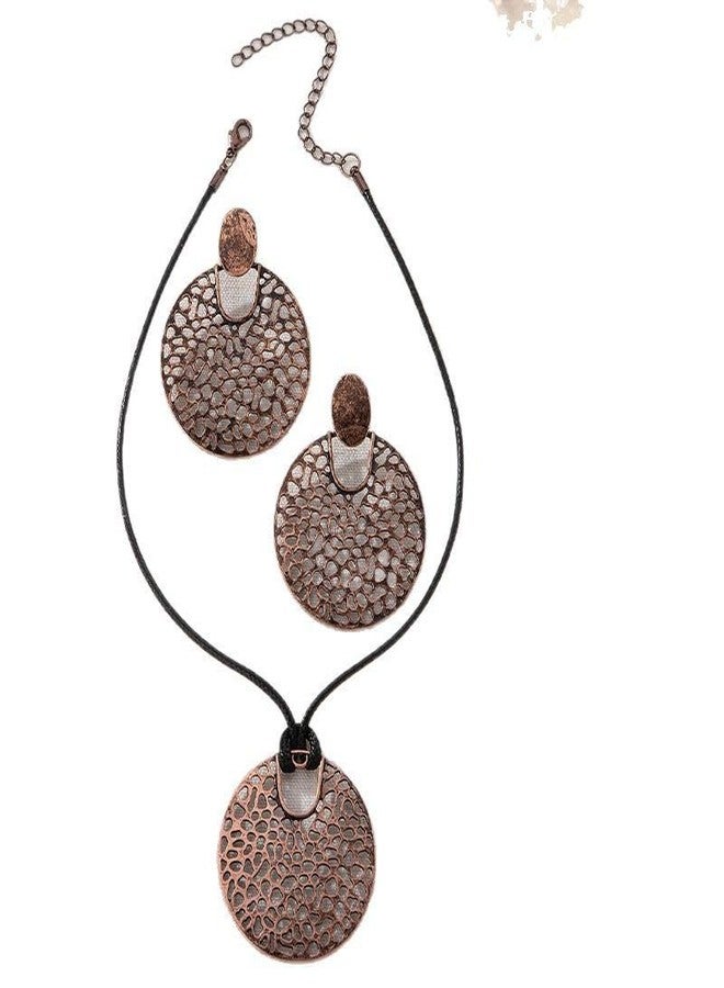 sunglnl Necklace And Earring Sets For Women, Circular Hollow Metal Pendant Vintage Necklaces With Long Chain Bohemian Style Jewelry Gift (Bronze-circle) - Image 3